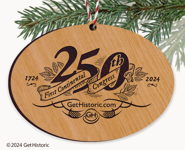 First Continental Congress Natural Wood Engraved Ornament