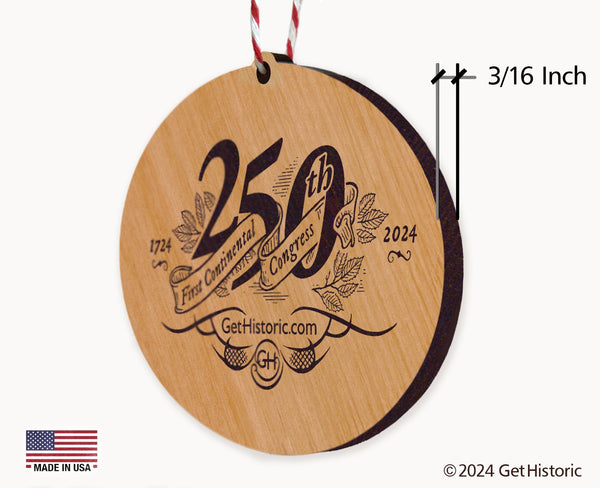 First Continental Congress Natural Wood Engraved Ornament