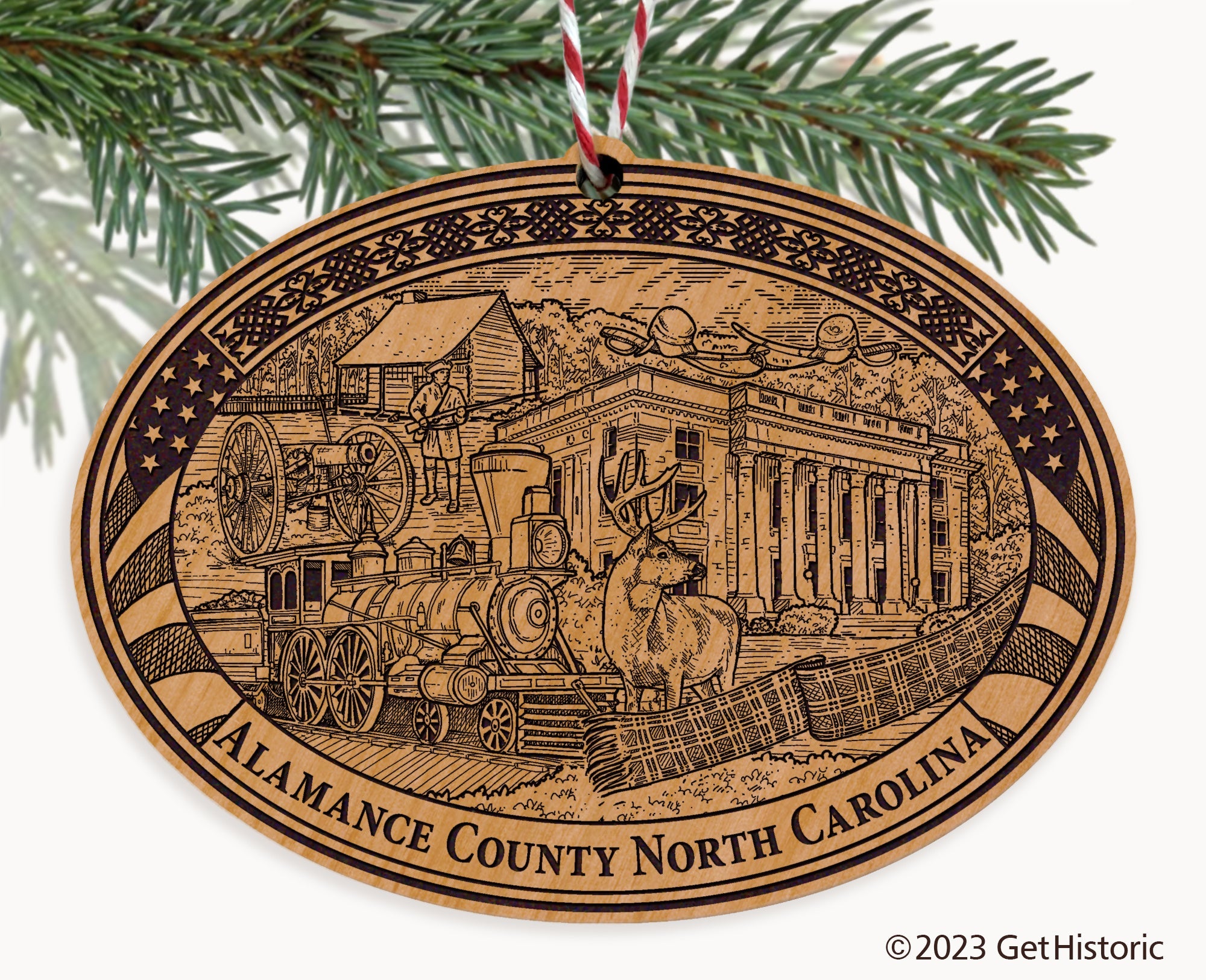 Alamance County North Carolina Engraved Natural Ornament