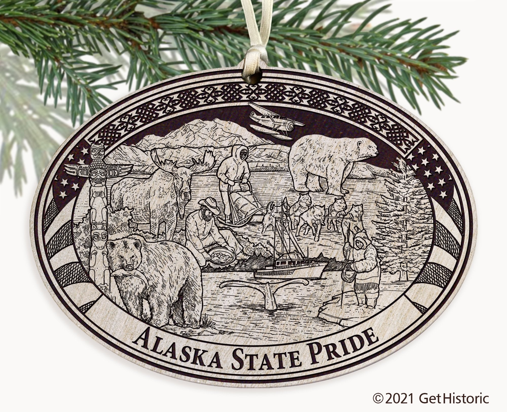 Alaska State Engraved Ornament