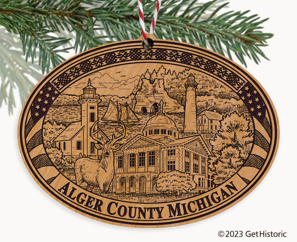 Alger County Michigan Engraved Natural Ornament