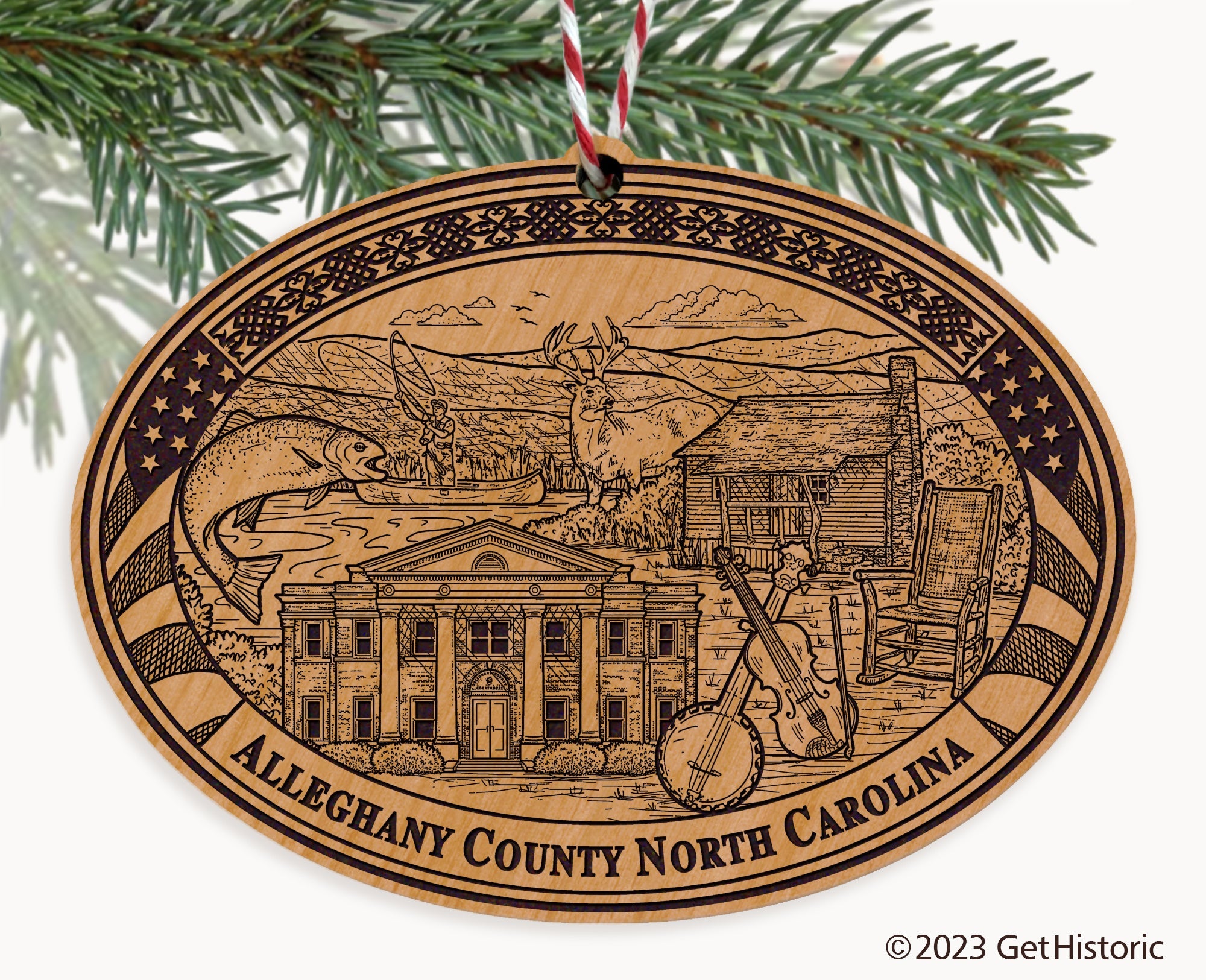 Alleghany County North Carolina Engraved Natural Ornament