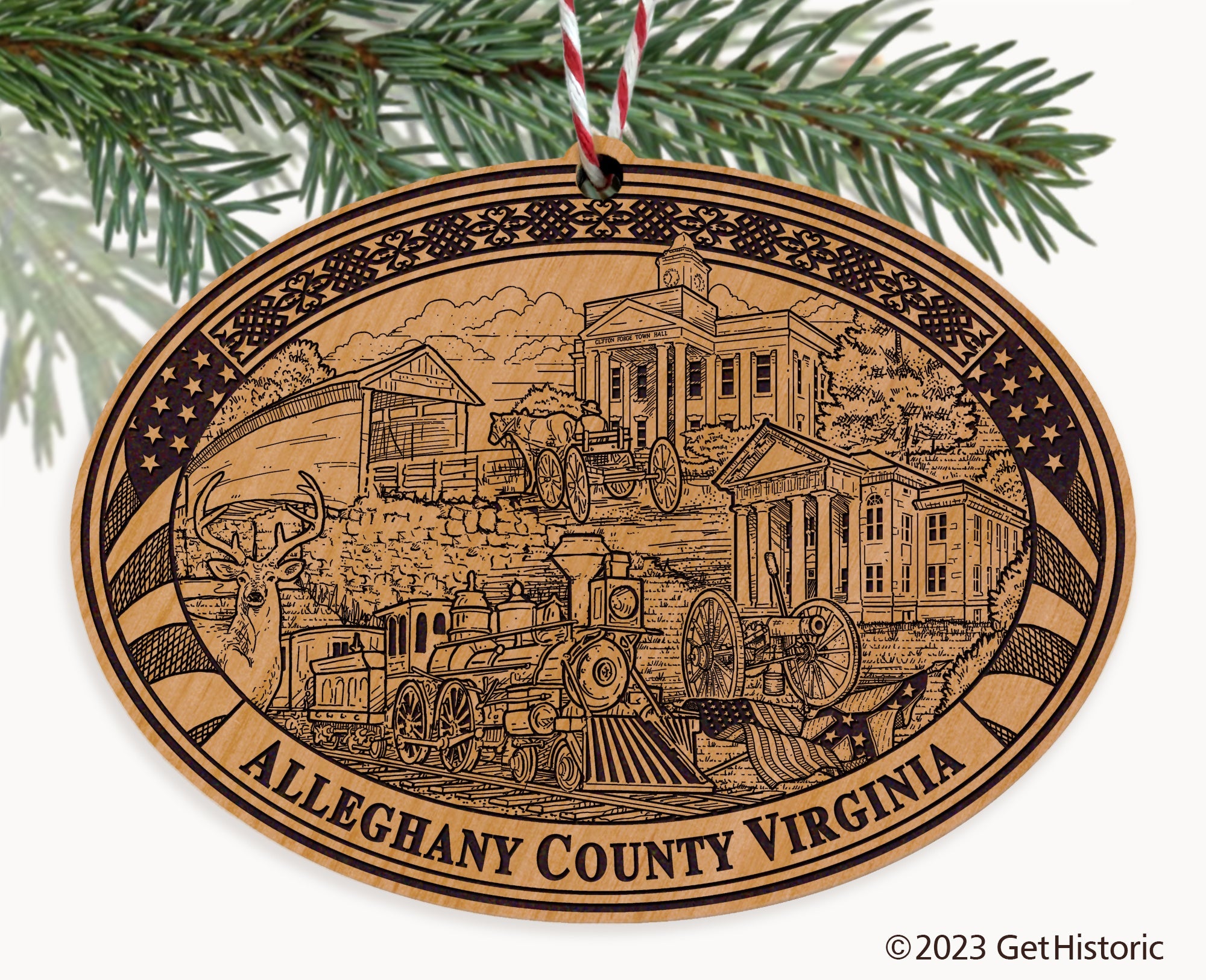 Alleghany County Virginia Engraved Natural Ornament