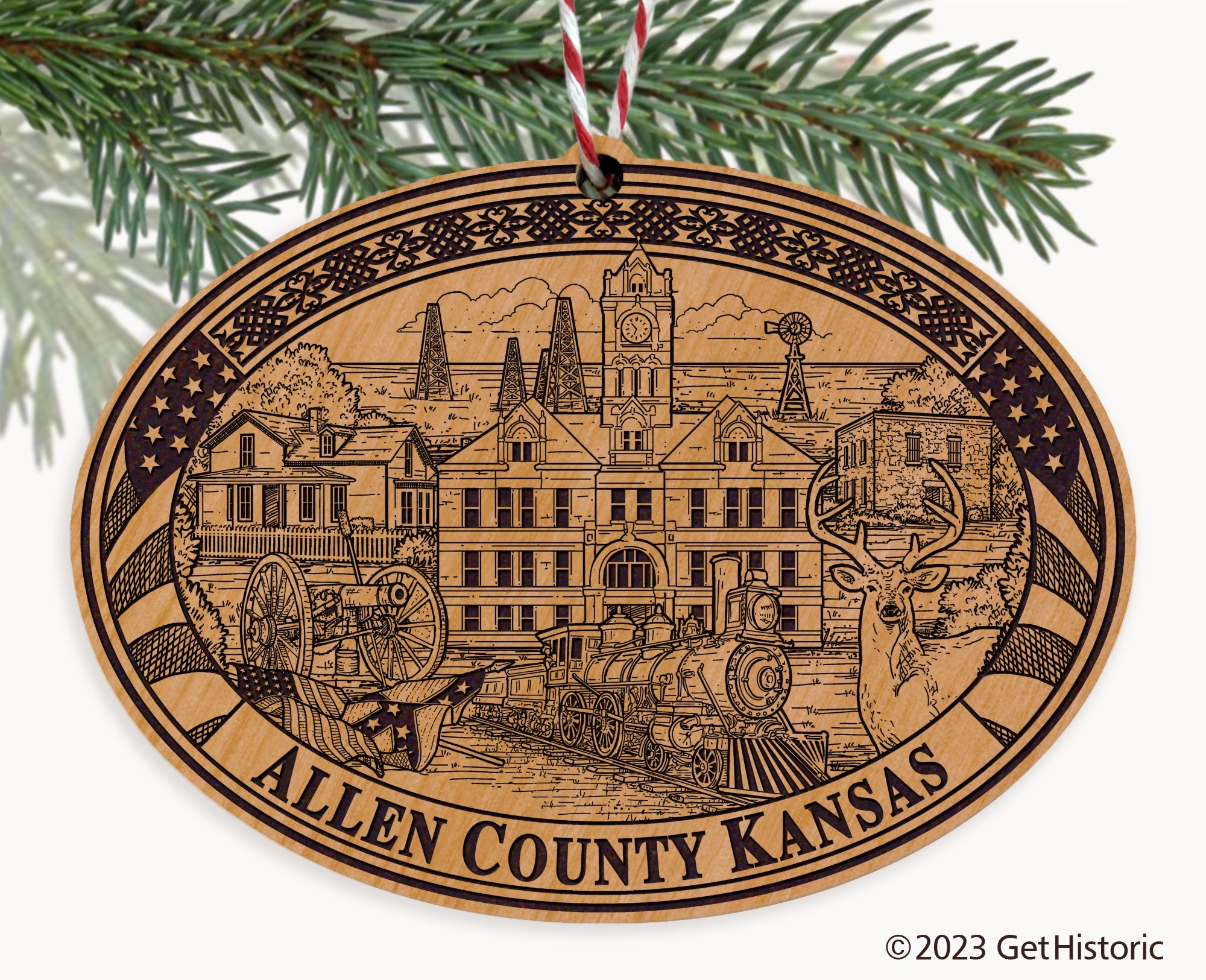 Allen County Kansas Engraved Natural Ornament