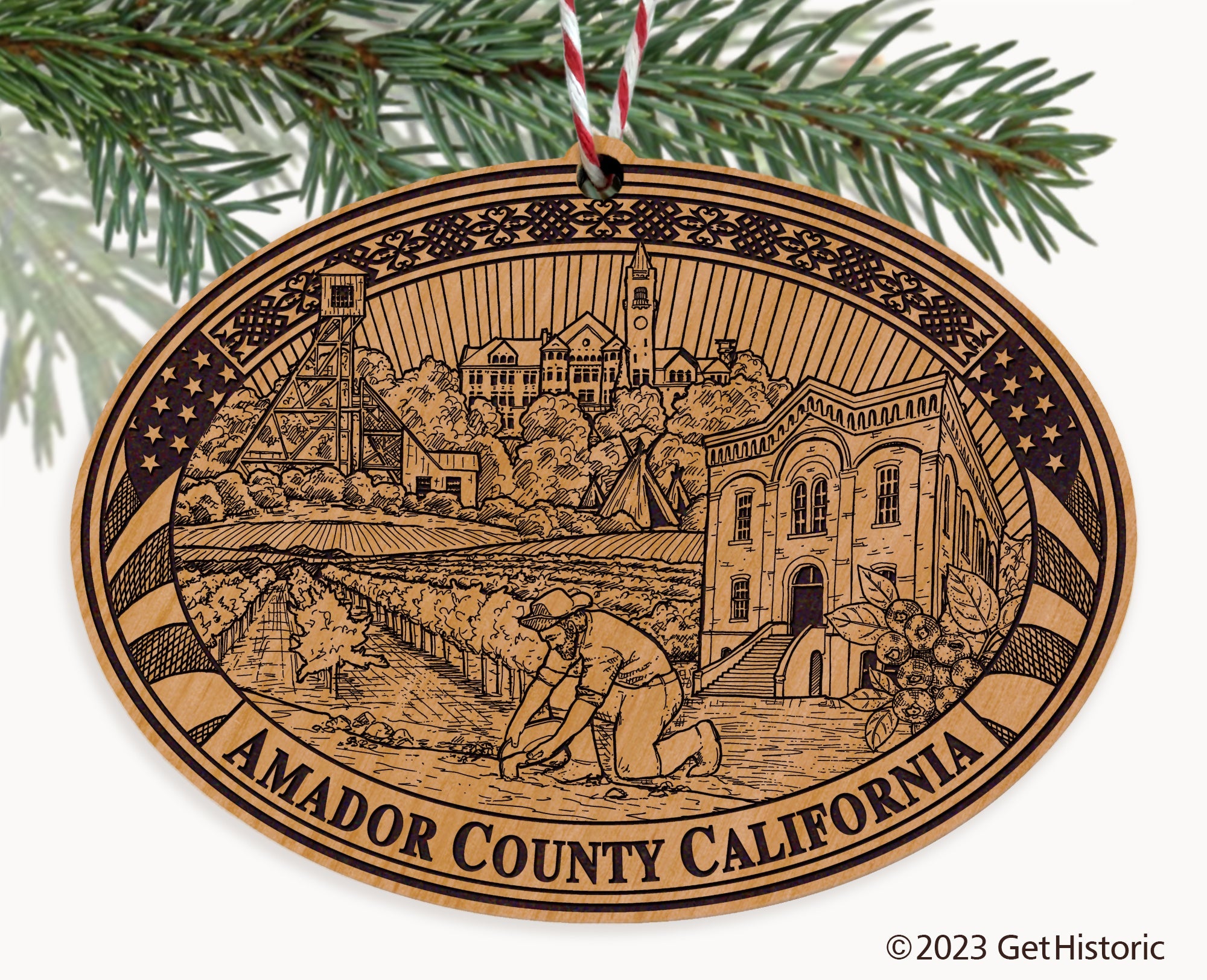 Amador County California Engraved Natural Ornament