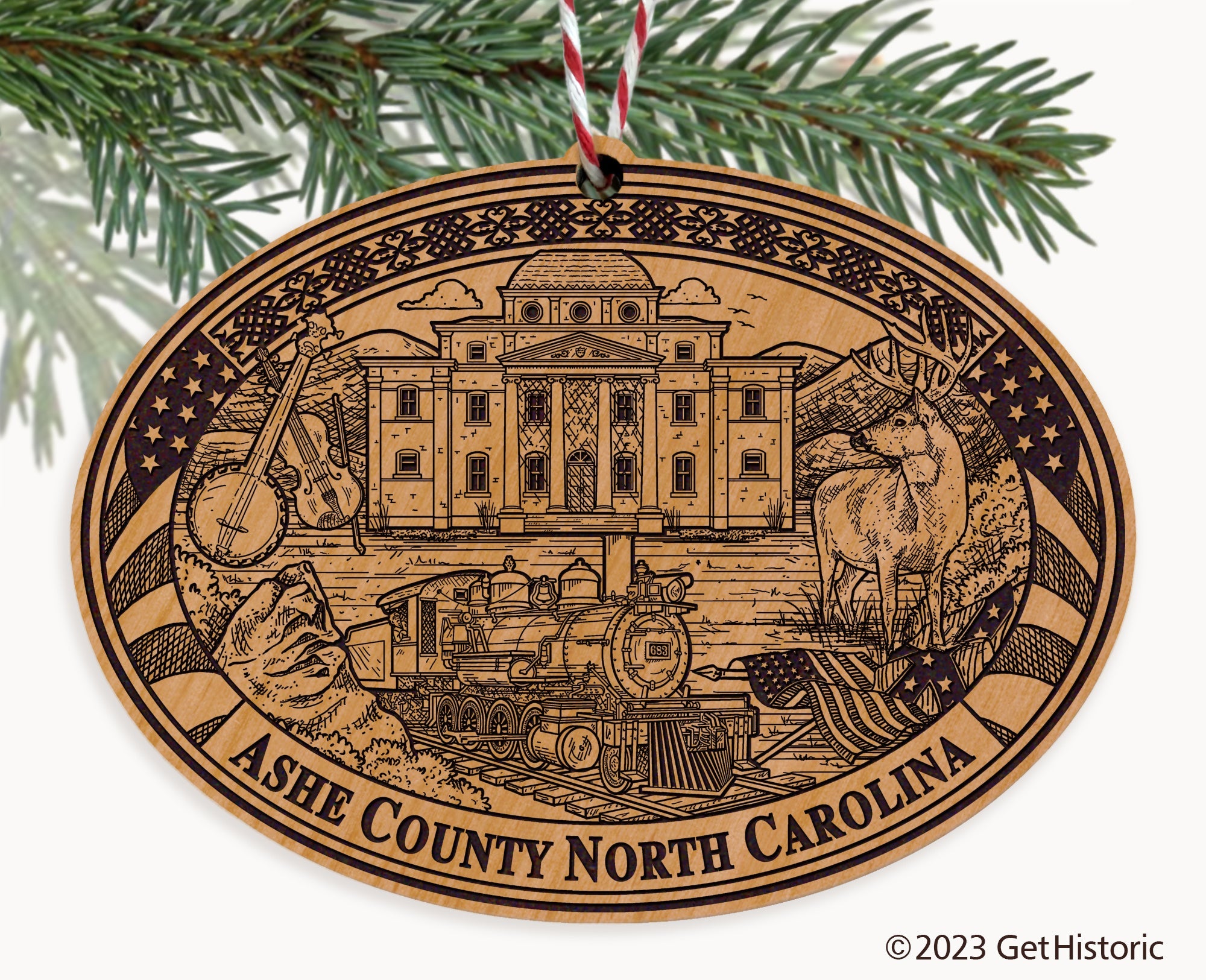 Ashe County North Carolina Engraved Natural Ornament