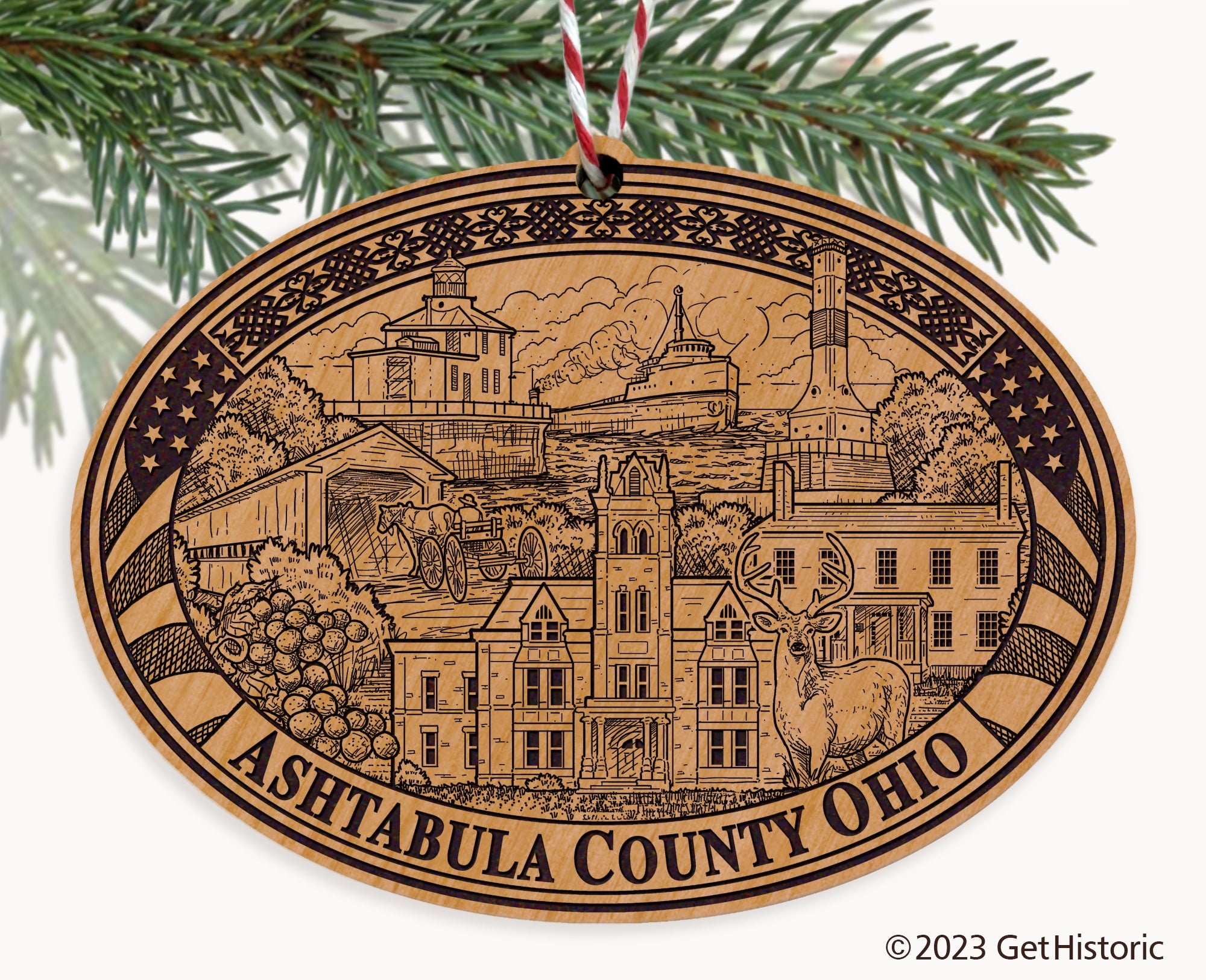 Ashtabula County Ohio Engraved Natural Ornament