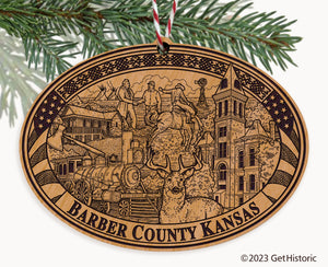 Barber County Kansas Engraved Natural Ornament