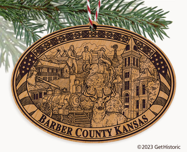 Barber County Kansas Engraved Natural Ornament