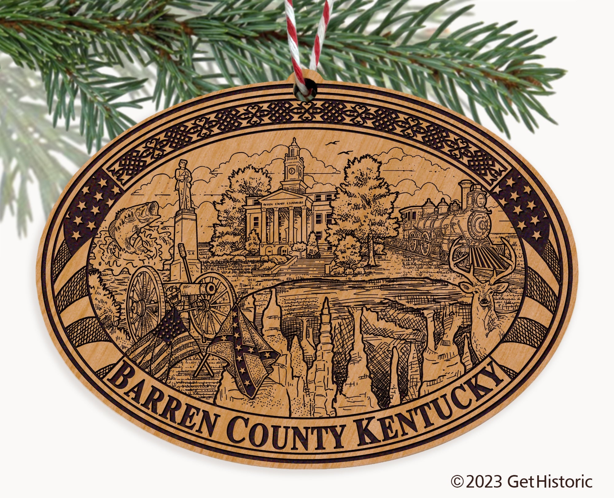 Barren County Kentucky Engraved Natural Ornament