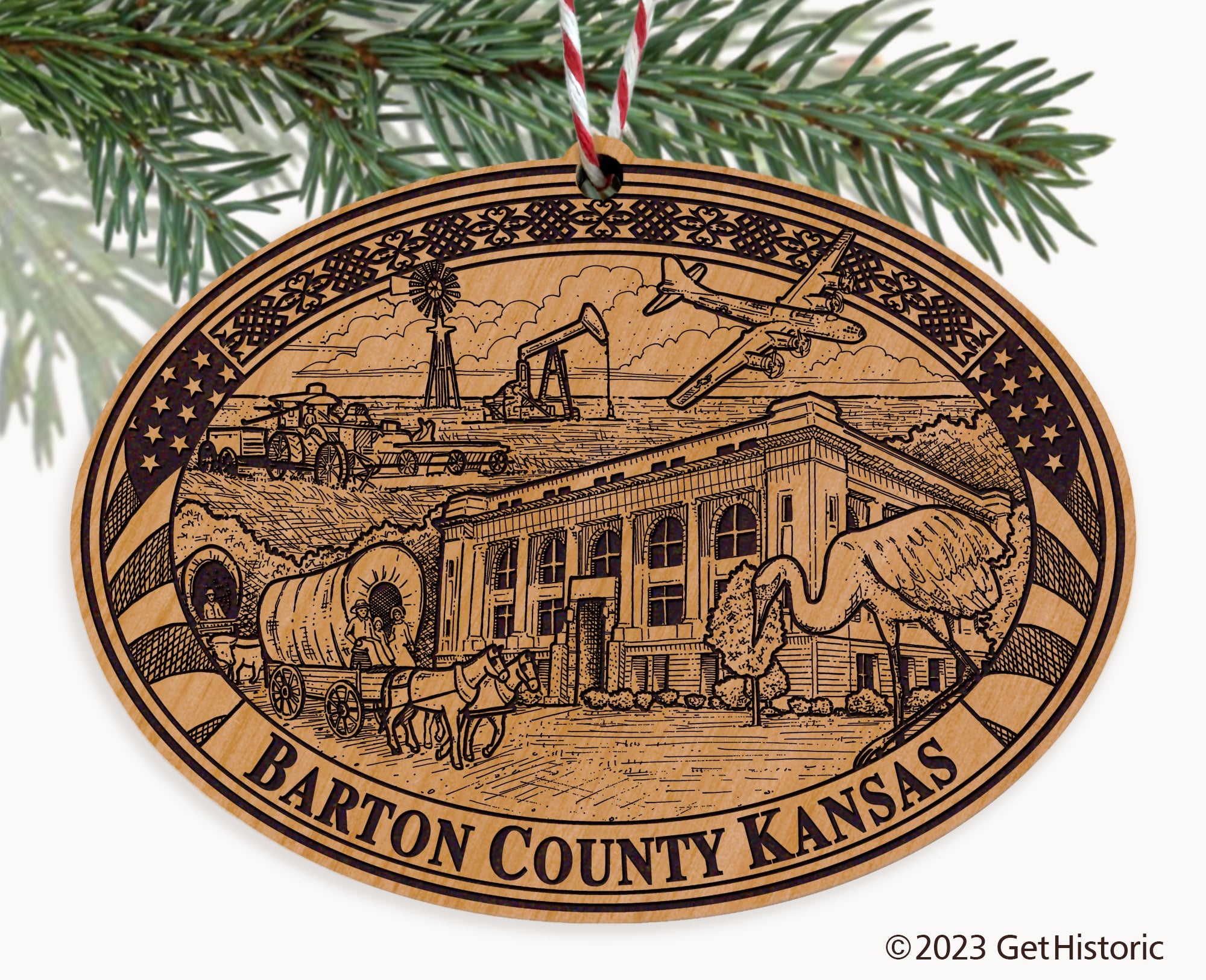 Barton County Kansas Engraved Natural Ornament