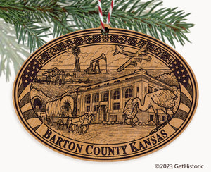 Barton County Kansas Engraved Natural Ornament