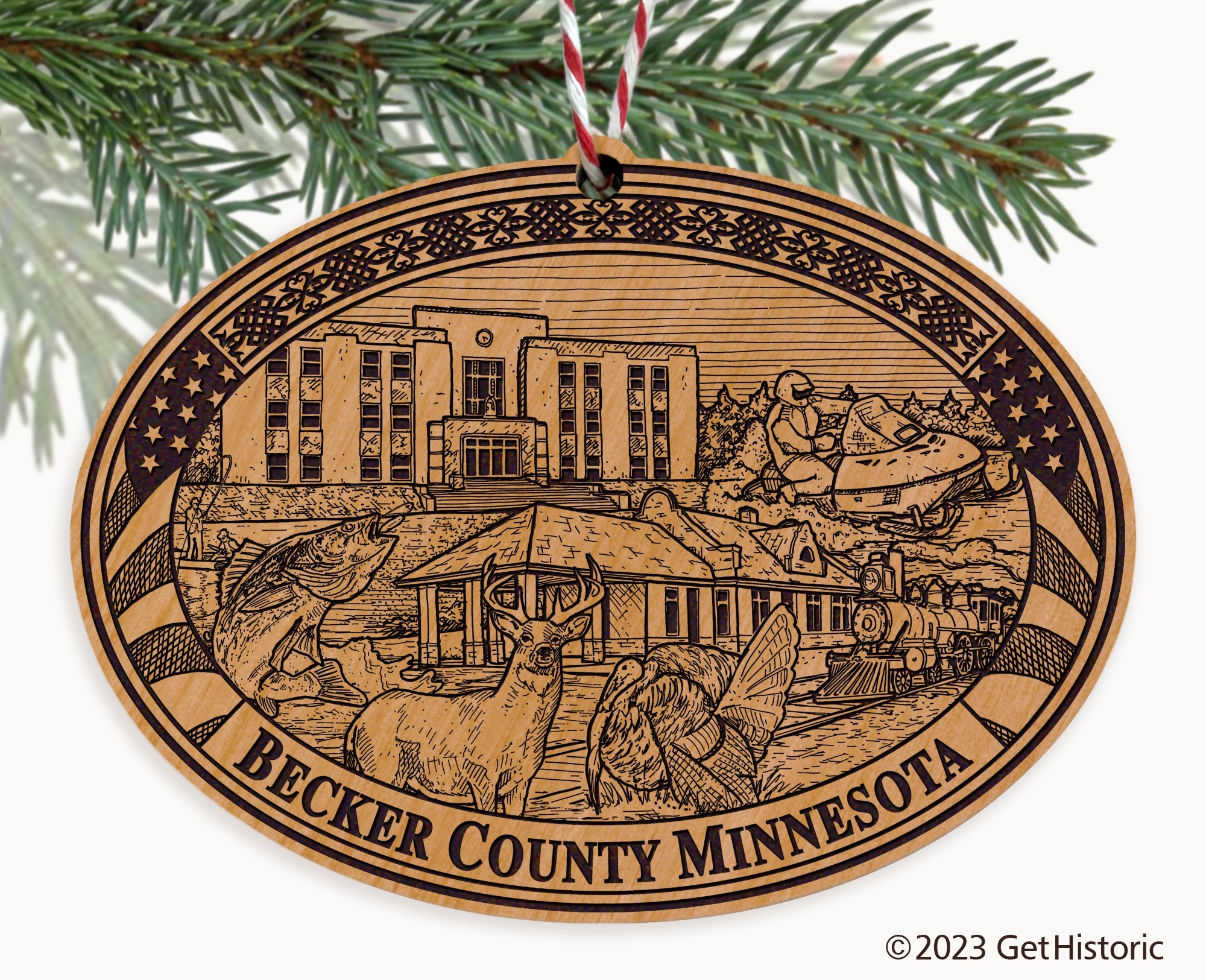 Becker County Minnesota Engraved Natural Ornament