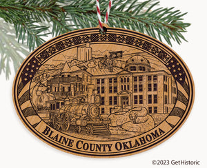 Blaine County Oklahoma Engraved Natural Ornament