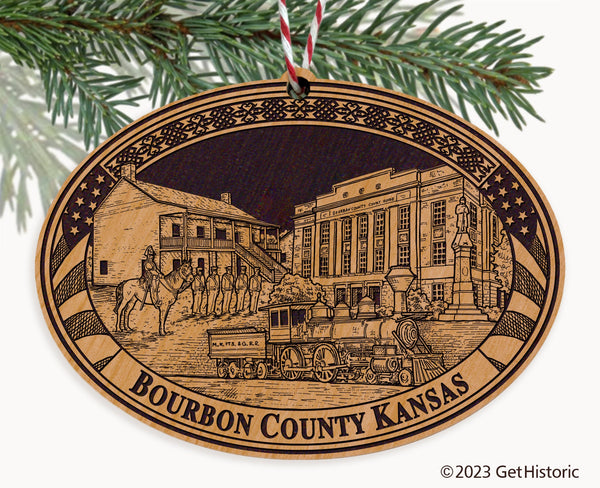 Bourbon County Kansas Engraved Natural Ornament