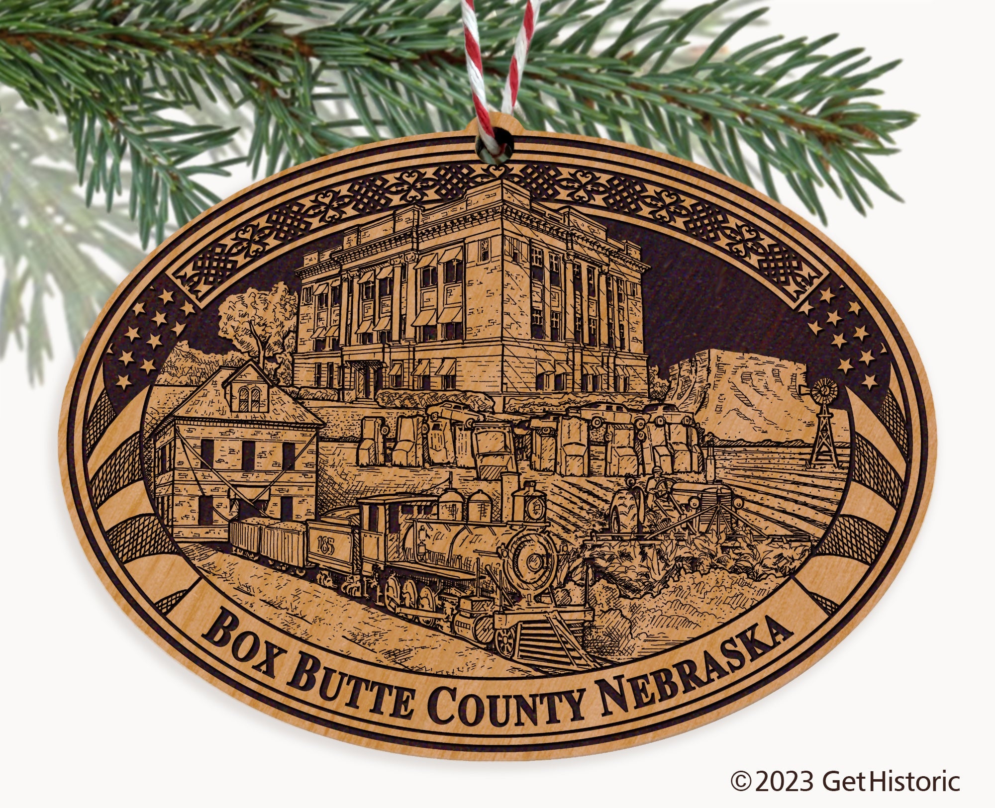 Box Butte County Nebraska Engraved Natural Ornament