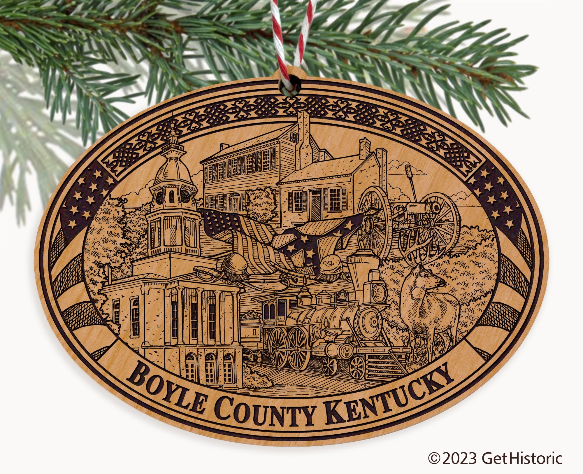 Boyle County Kentucky Engraved Natural Ornament