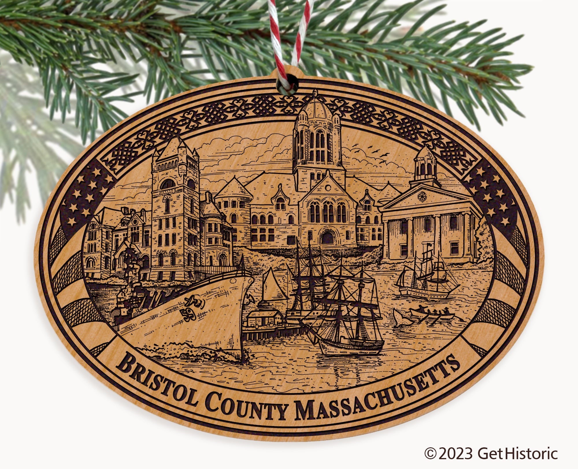 Bristol County Massachusetts Engraved Natural Ornament