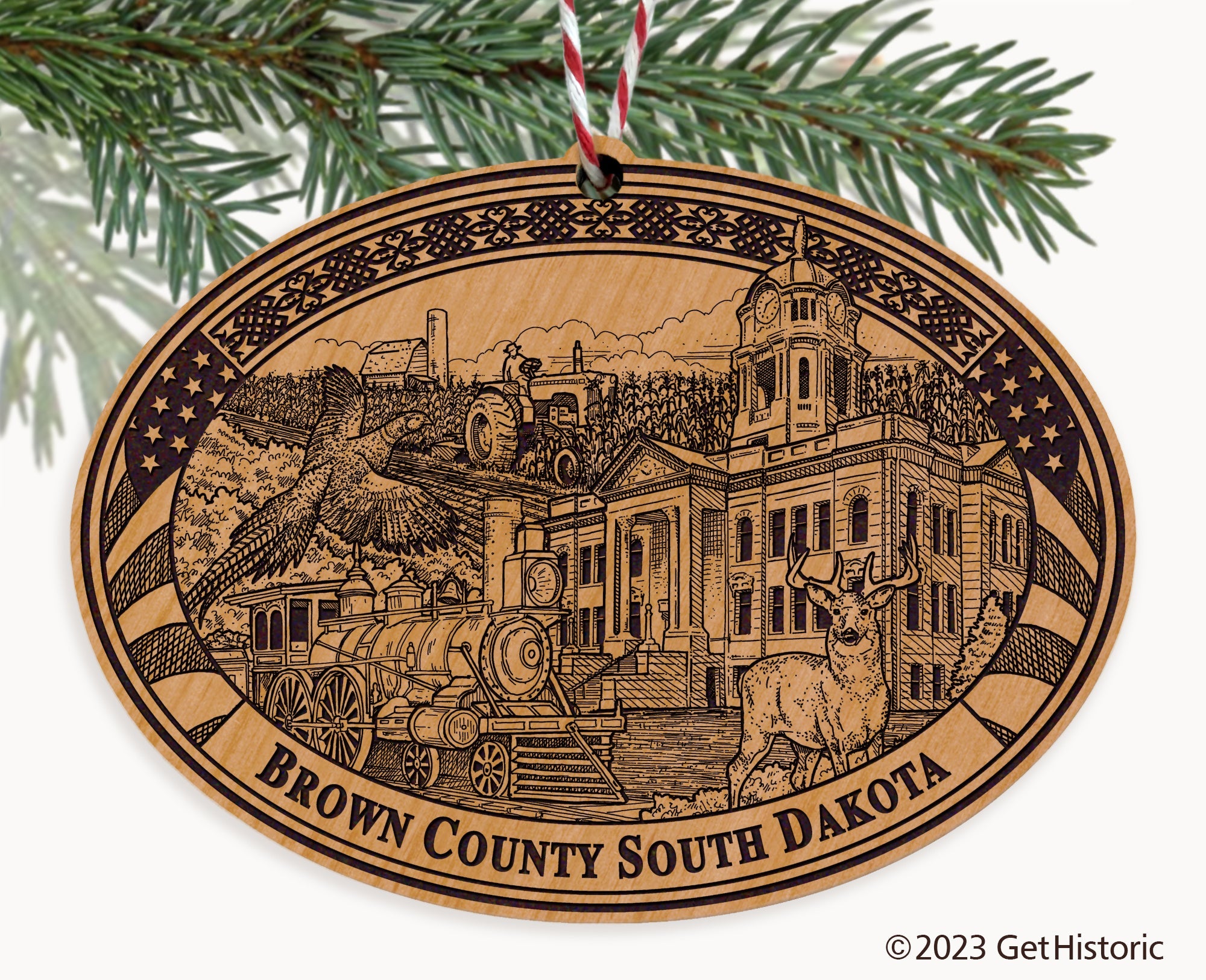 Brown County South Dakota Engraved Natural Ornament