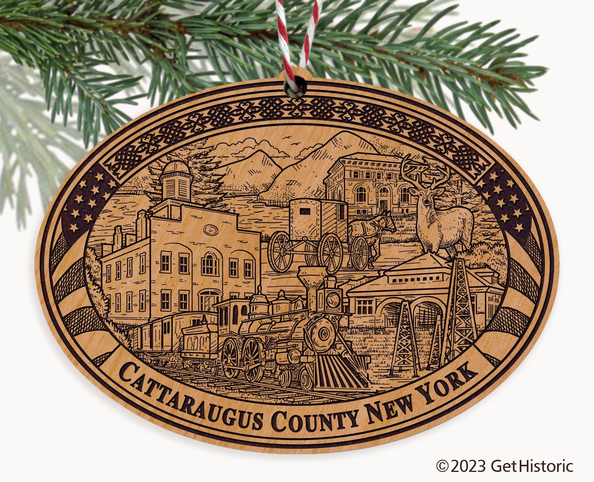 Cattaraugus County New York Engraved Natural Ornament