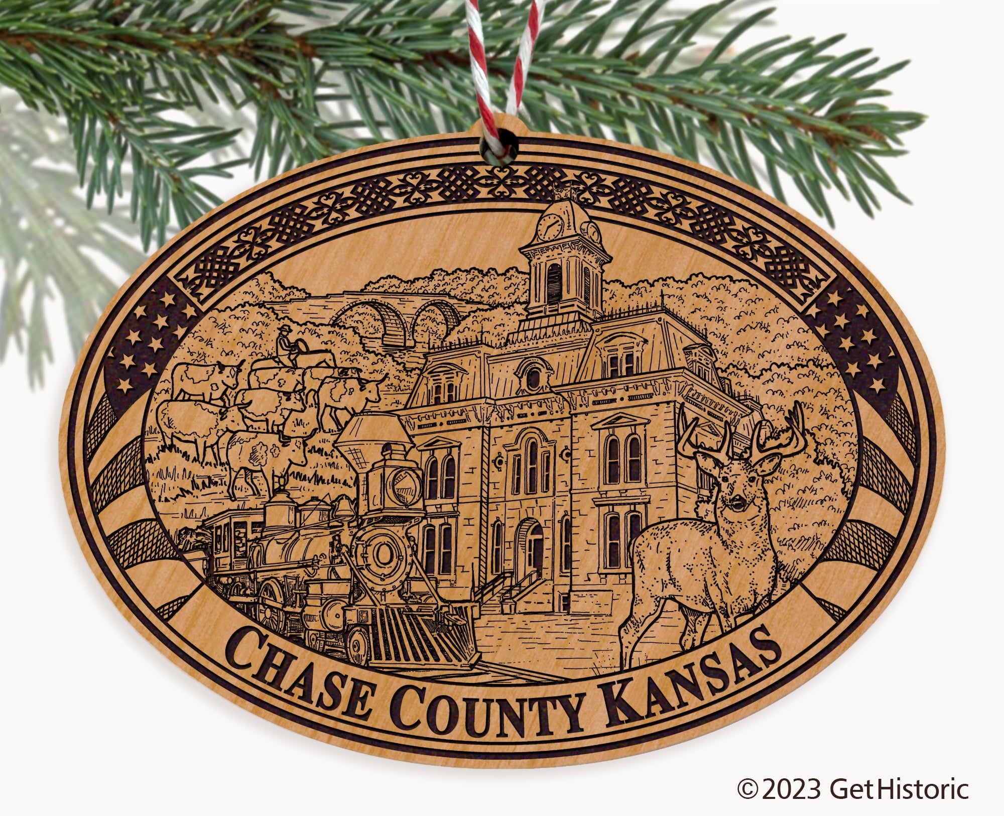 Chase County Kansas Engraved Natural Ornament