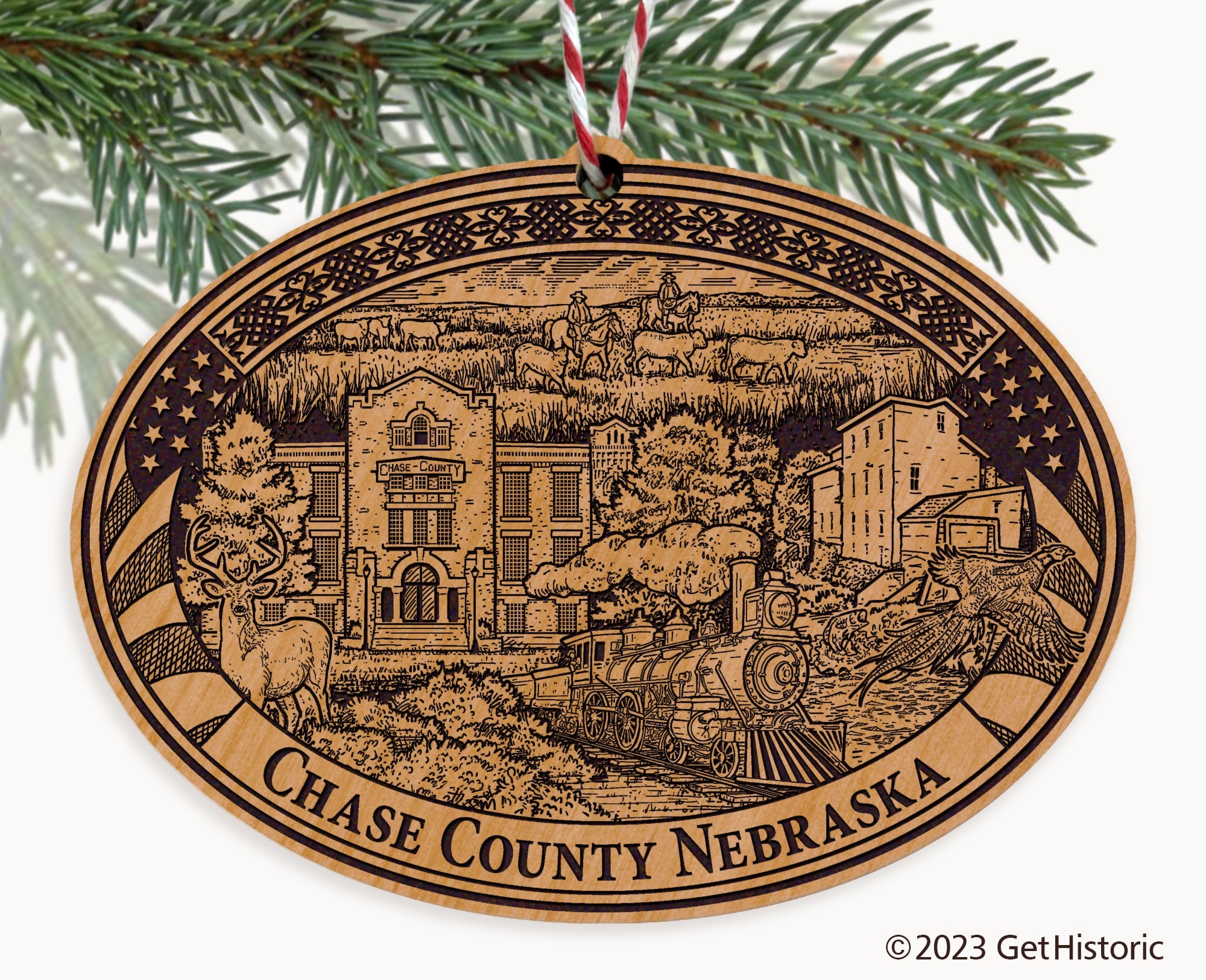 Chase County Nebraska Engraved Natural Ornament