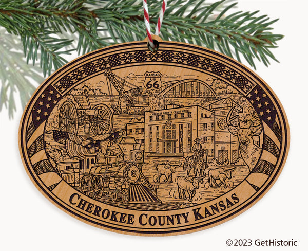 Cherokee County Kansas Engraved Natural Ornament