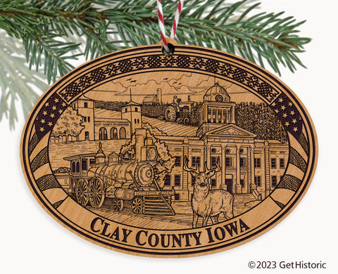 Clay County Iowa Engraved Natural Ornament