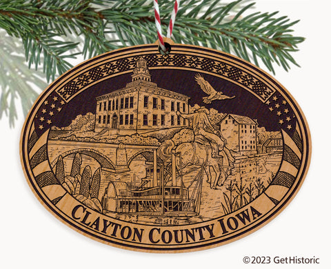 Clayton County Iowa Engraved Natural Ornament