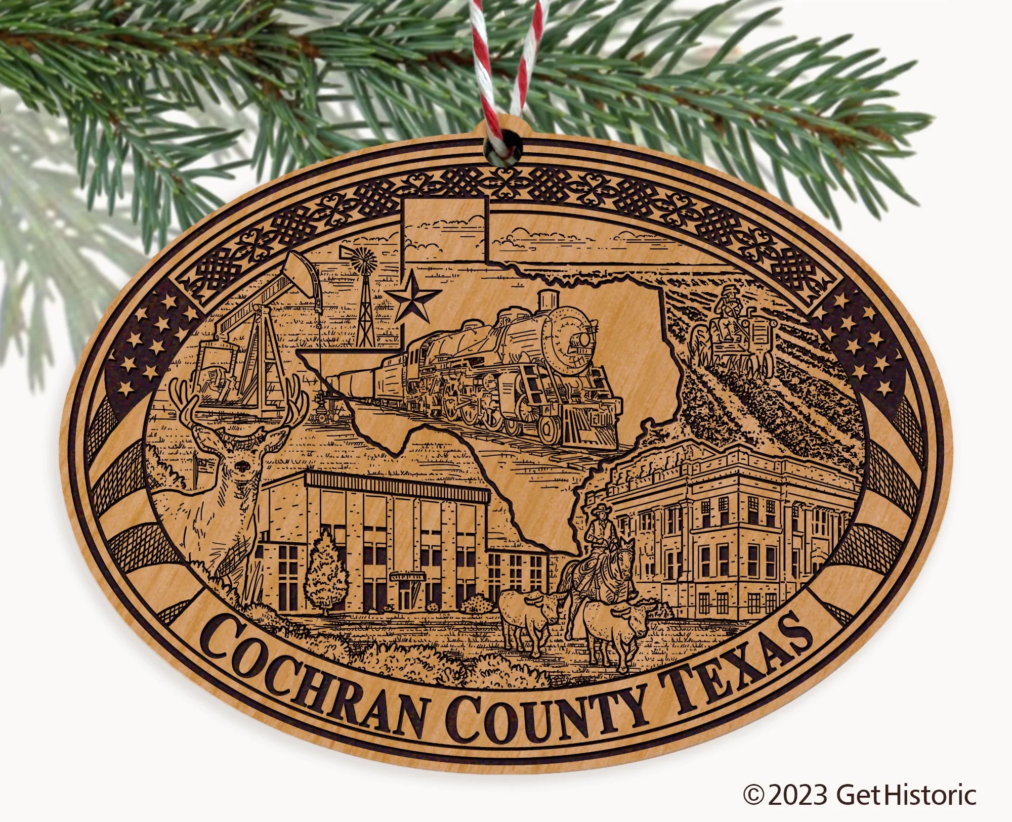 Cochran County Texas Engraved Natural Ornament