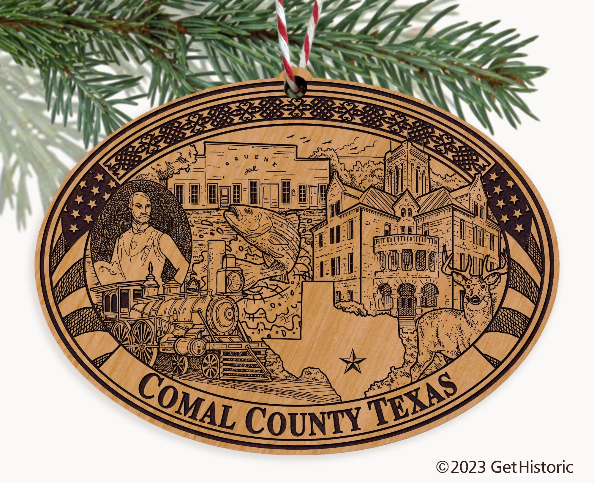 Comal County Texas Engraved Natural Ornament