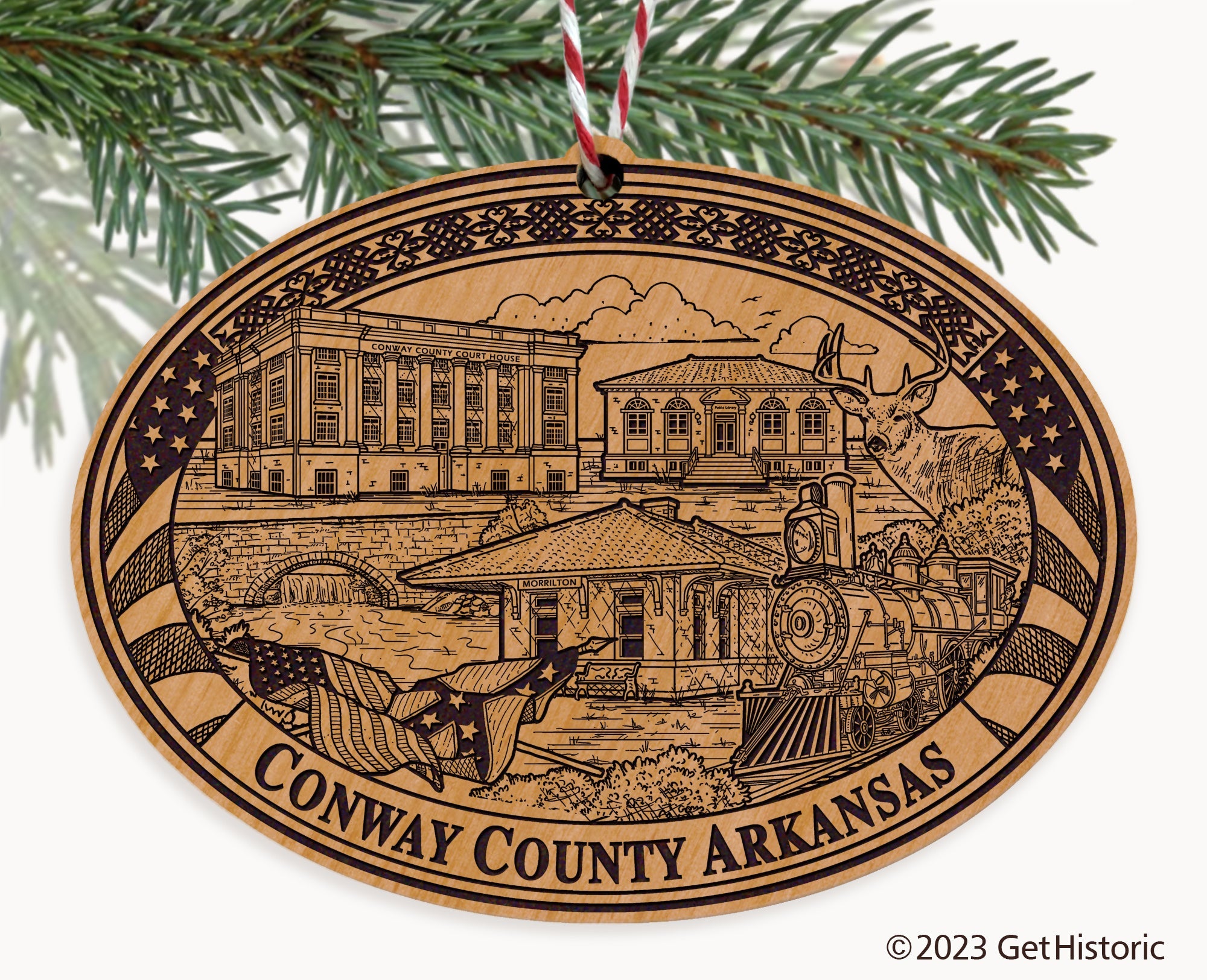 Conway County Arkansas Engraved Natural Ornament