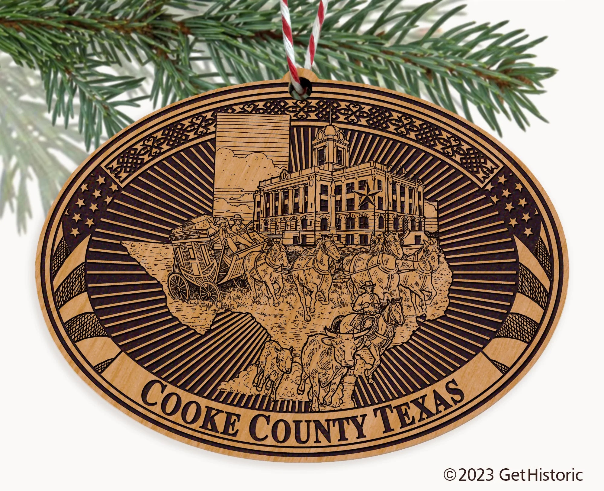 Cooke County Texas Engraved Natural Ornament