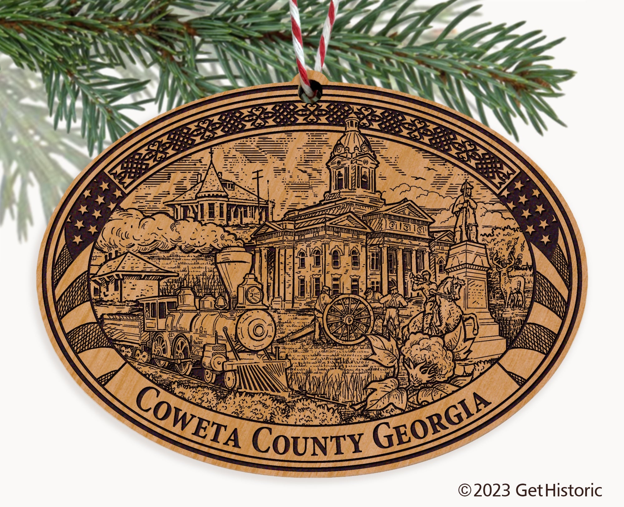 Coweta County Georgia Engraved Natural Ornament