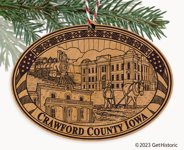 Crawford County Iowa Engraved Natural Ornament