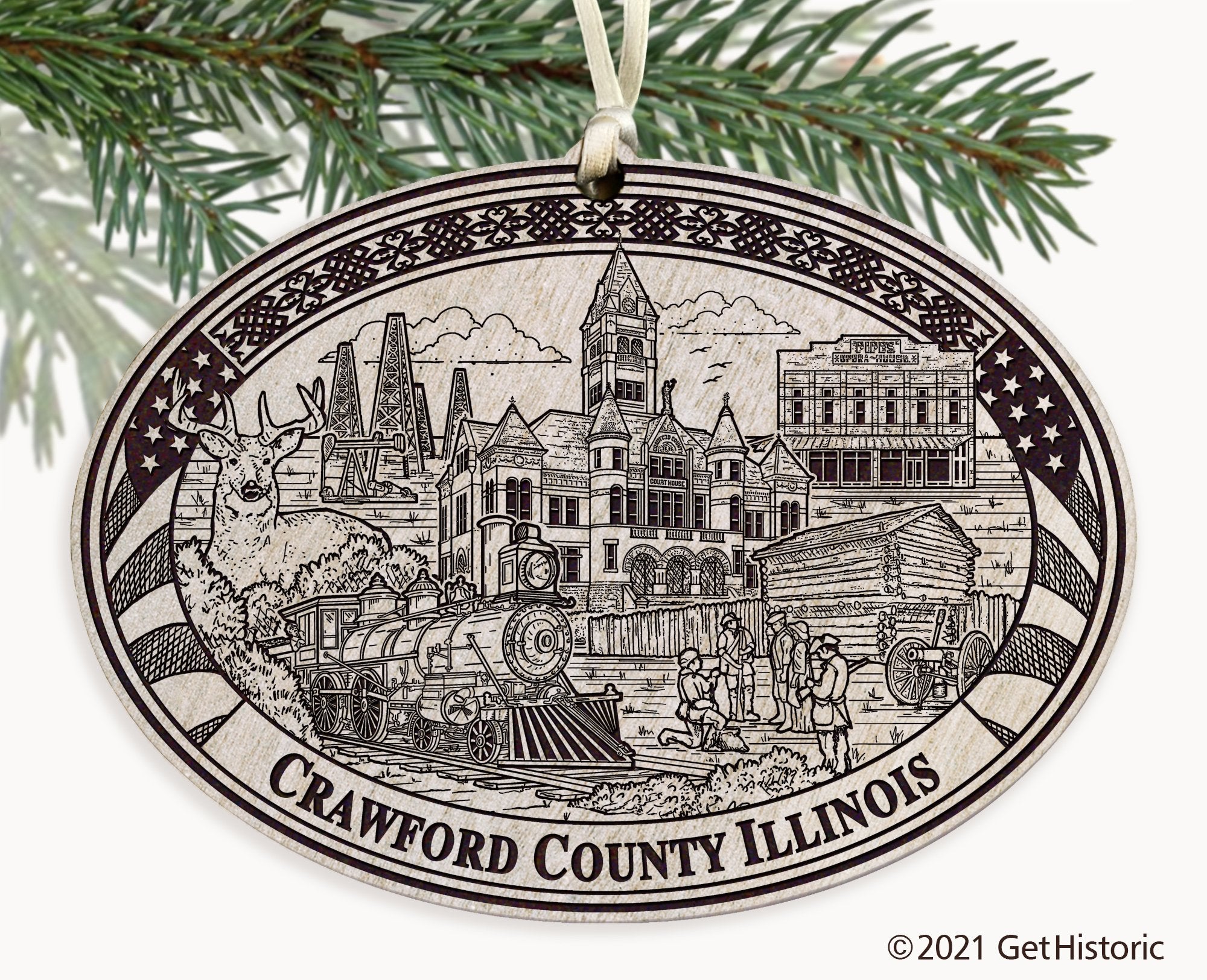 Crawford County Illinois Engraved Ornament