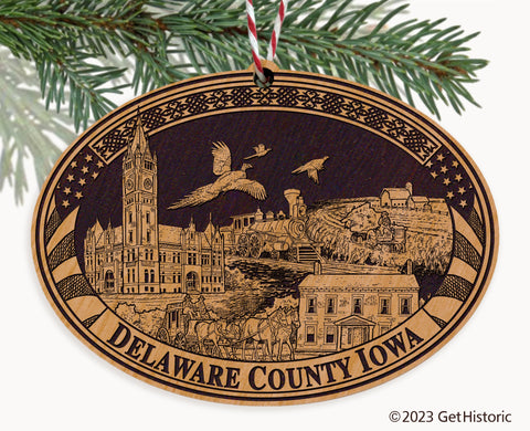 Delaware County Iowa Engraved Natural Ornament