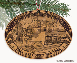 Delaware County New York Engraved Natural Ornament