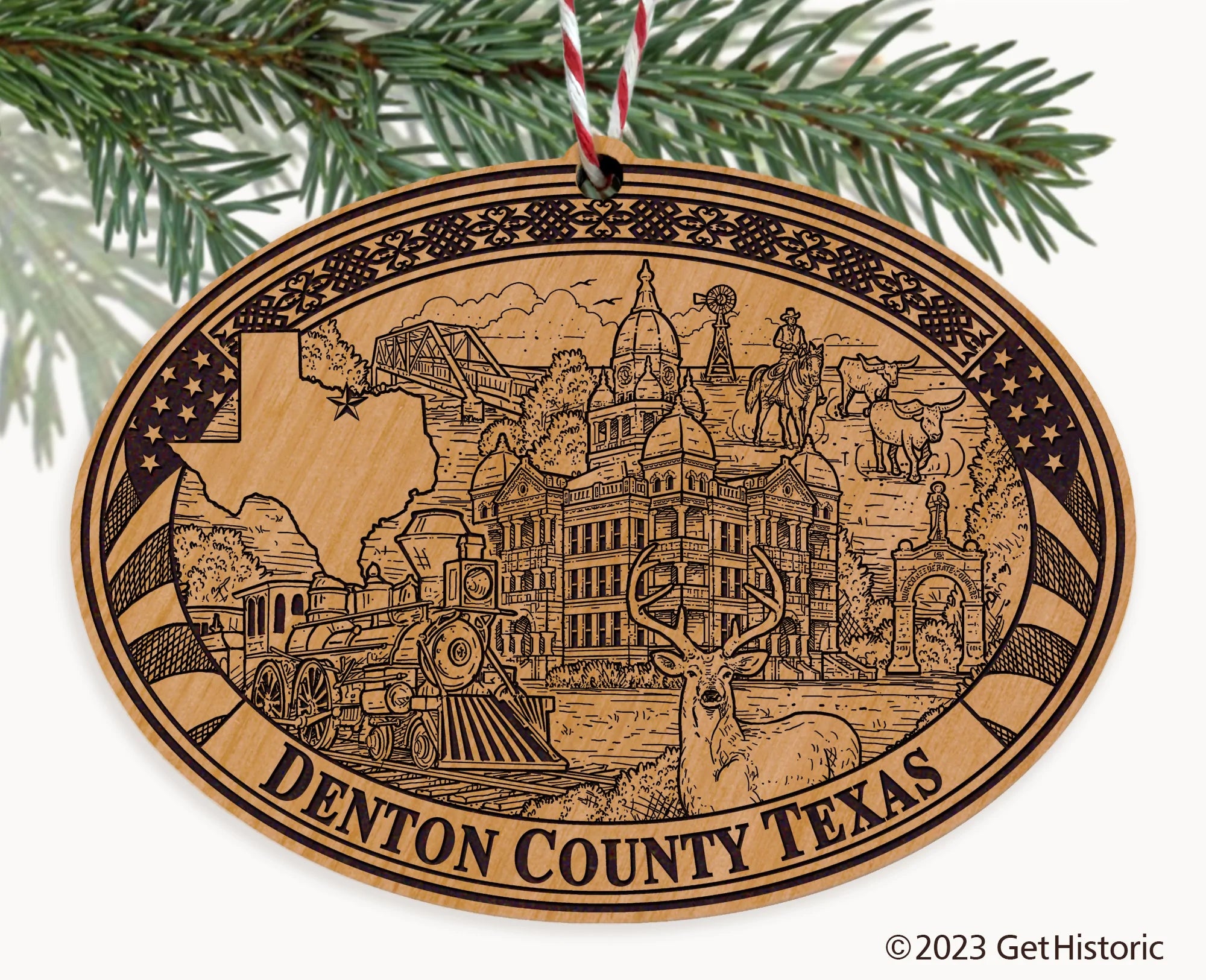 Denton County Texas Engraved Natural Ornament