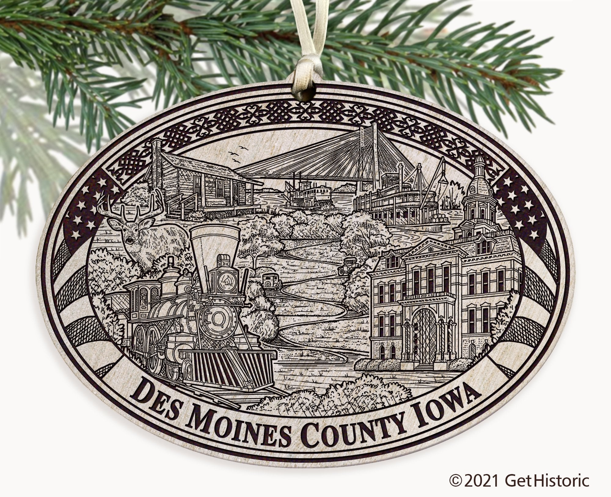 Des Moines County Iowa Engraved Ornament