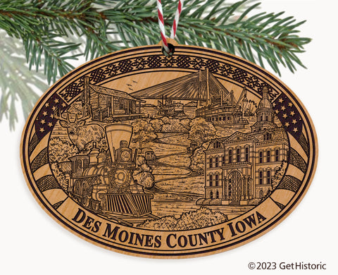 Des Moines County Iowa Engraved Natural Ornament