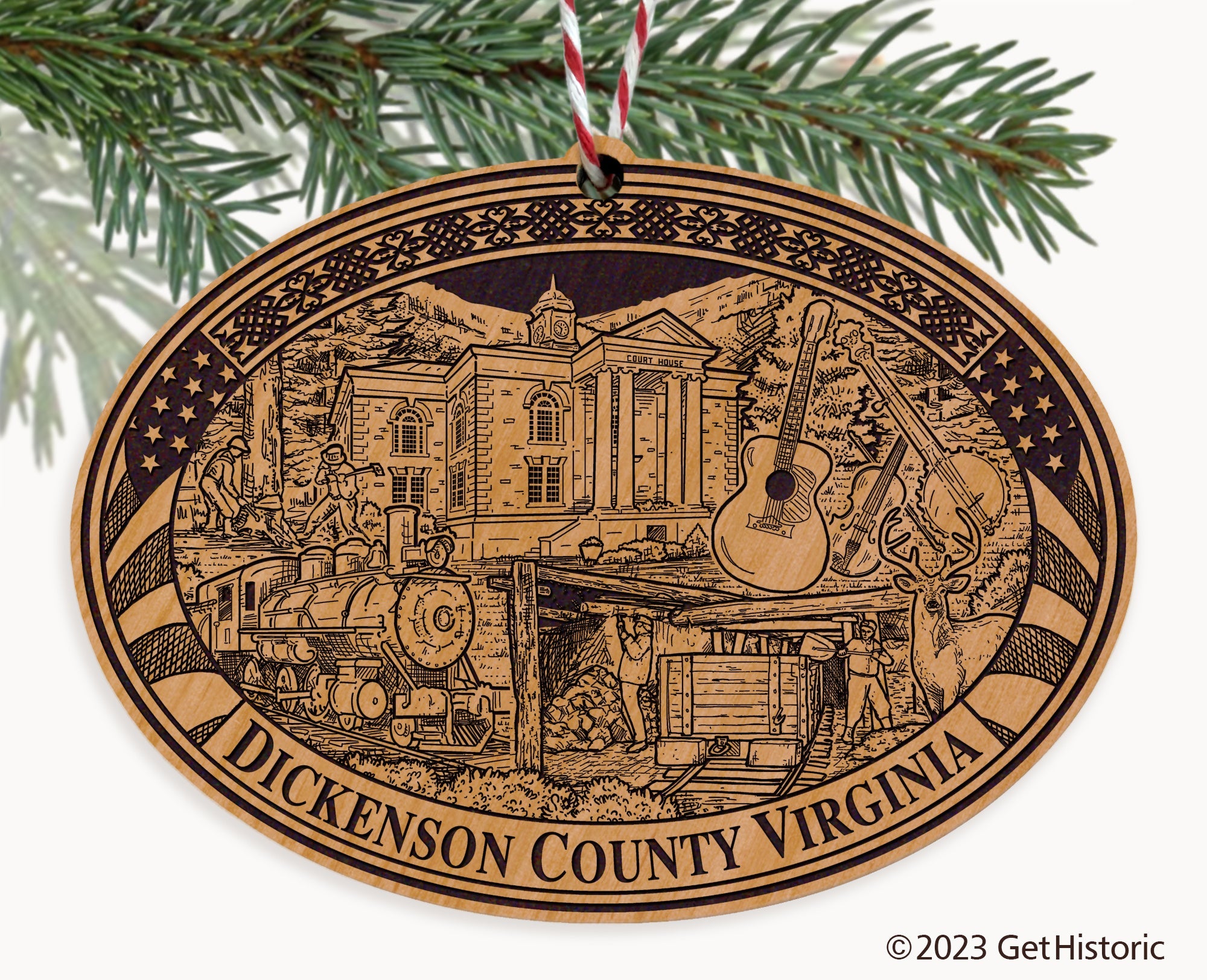 Dickenson County Virginia Engraved Natural Ornament