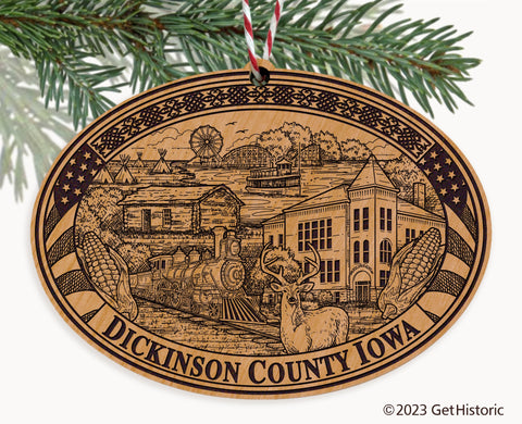 Dickinson County Iowa Engraved Natural Ornament