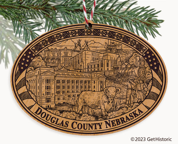 Douglas County Nebraska Engraved Natural Ornament