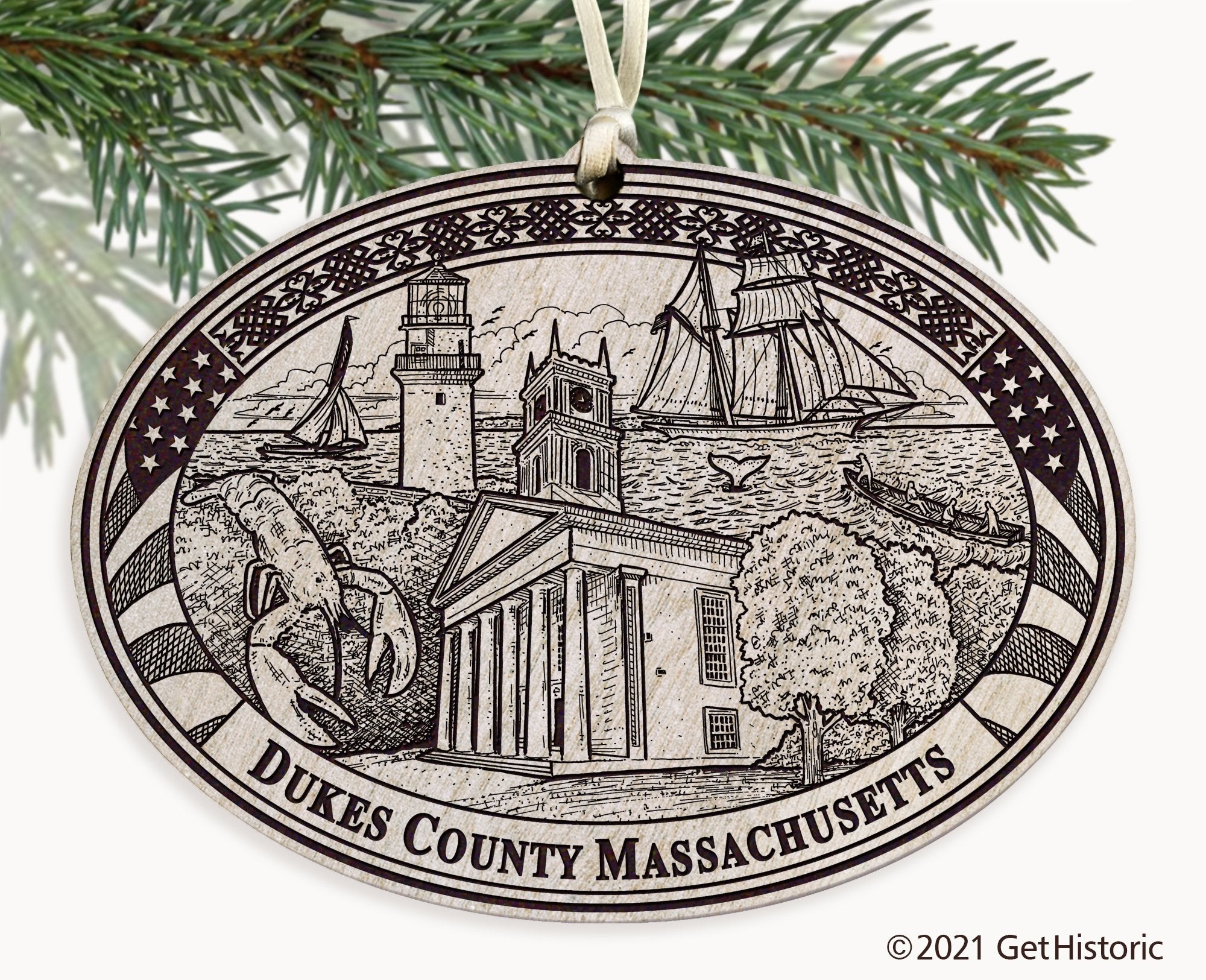 Dukes County Massachusetts Engraved Ornament