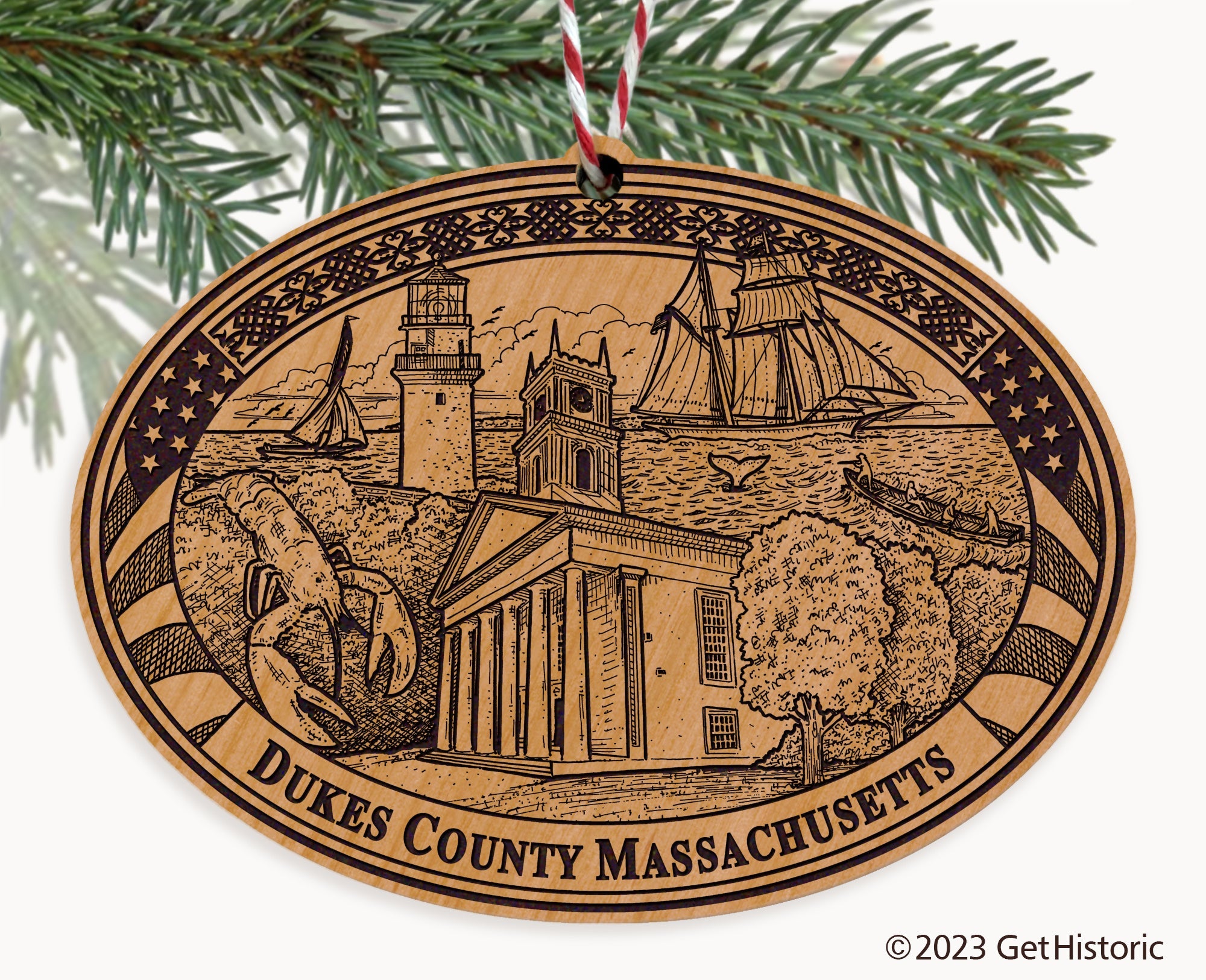 Dukes County Massachusetts Engraved Natural Ornament