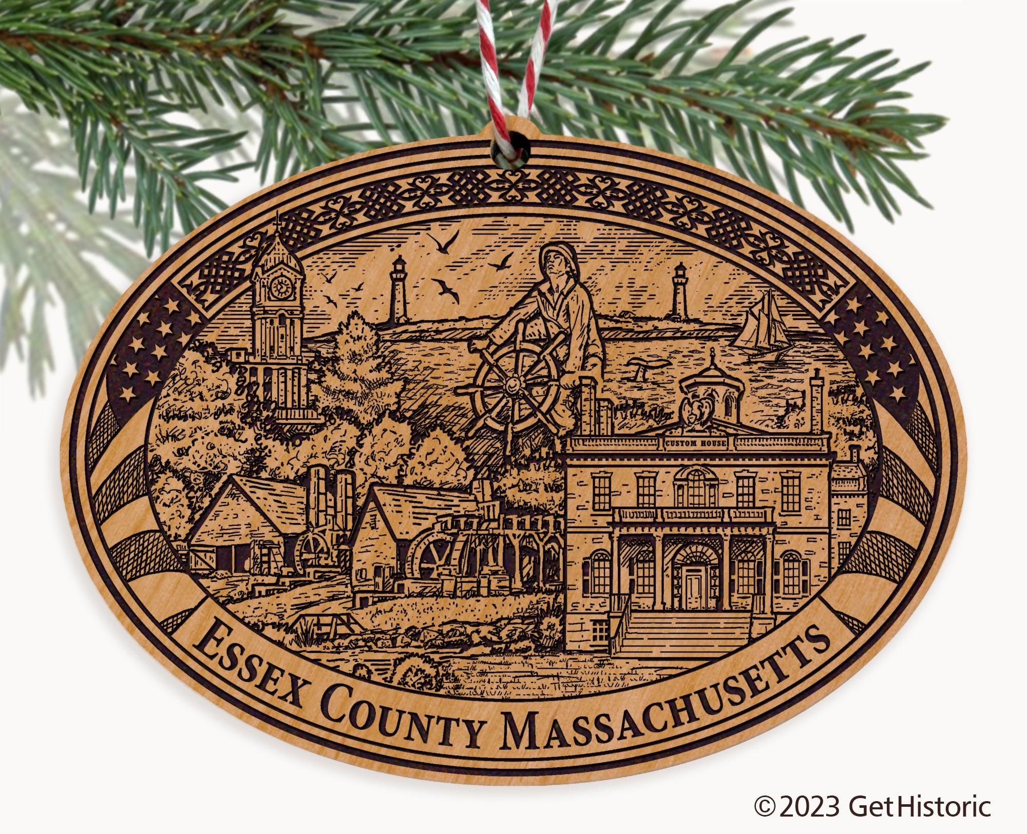 Essex County Massachusetts Engraved Natural Ornament