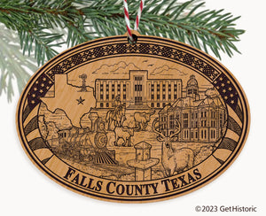 Falls County Texas Engraved Natural Ornament