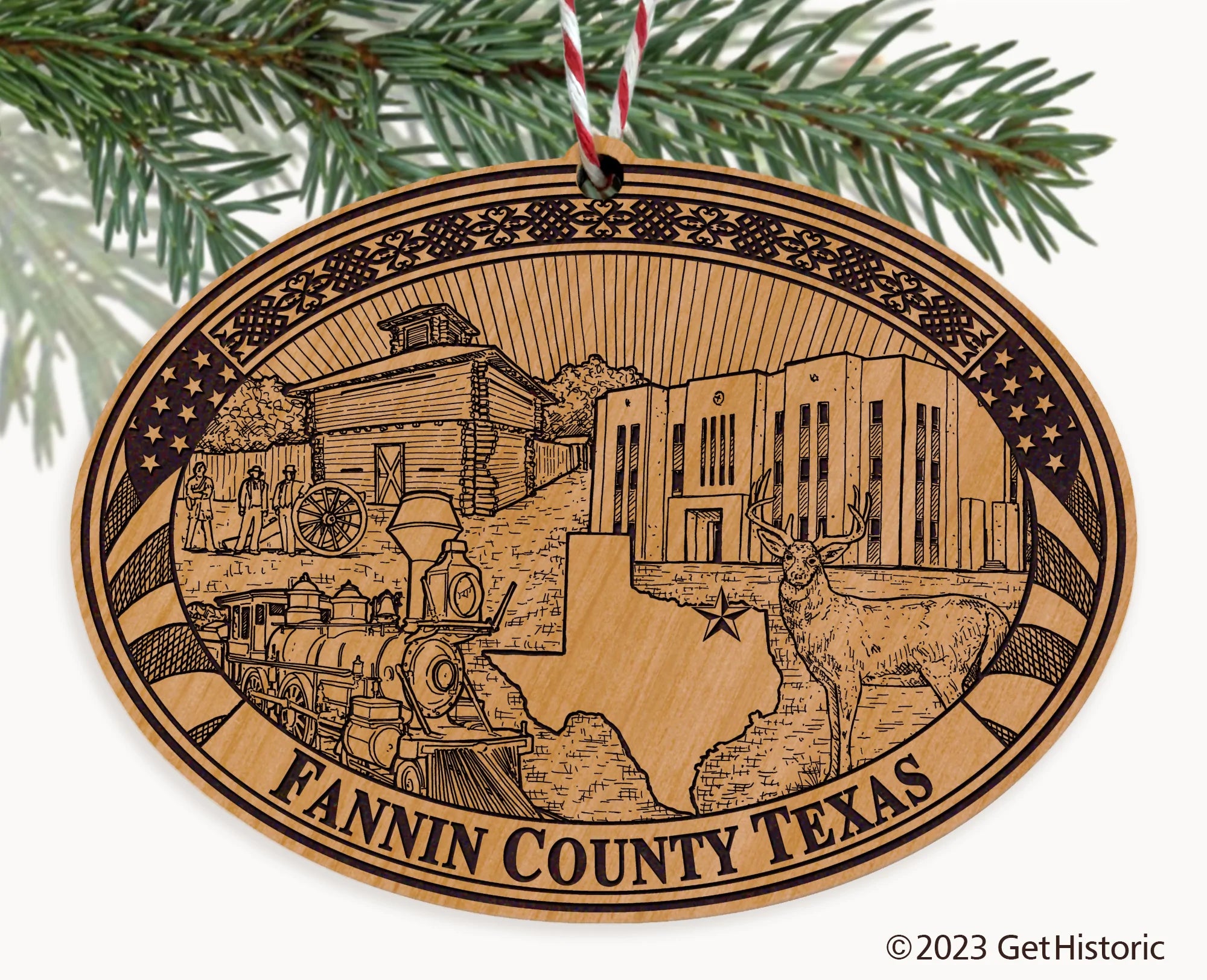 Fannin  County Texas Engraved Natural Ornament