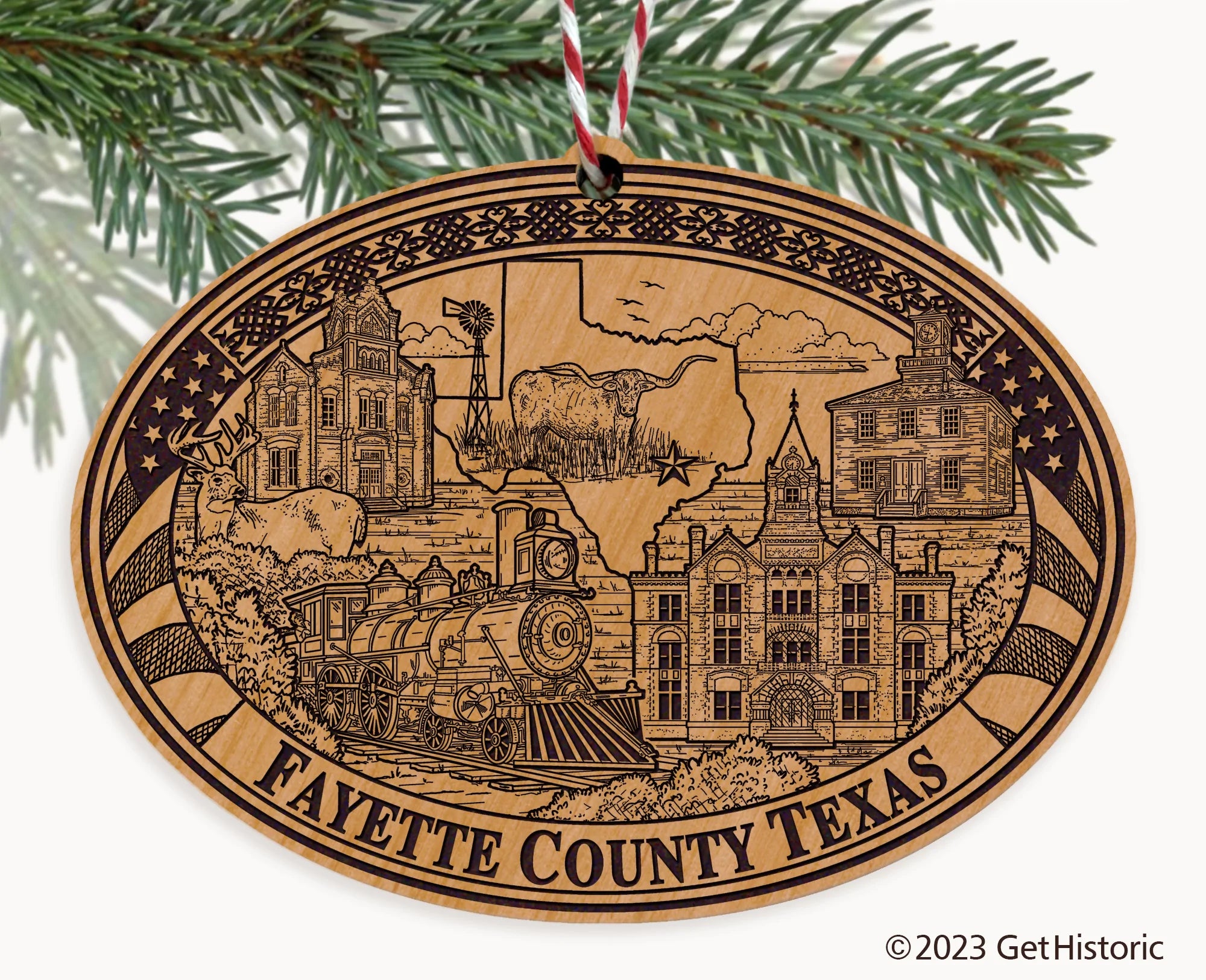 Fayette County Texas Engraved Natural Ornament